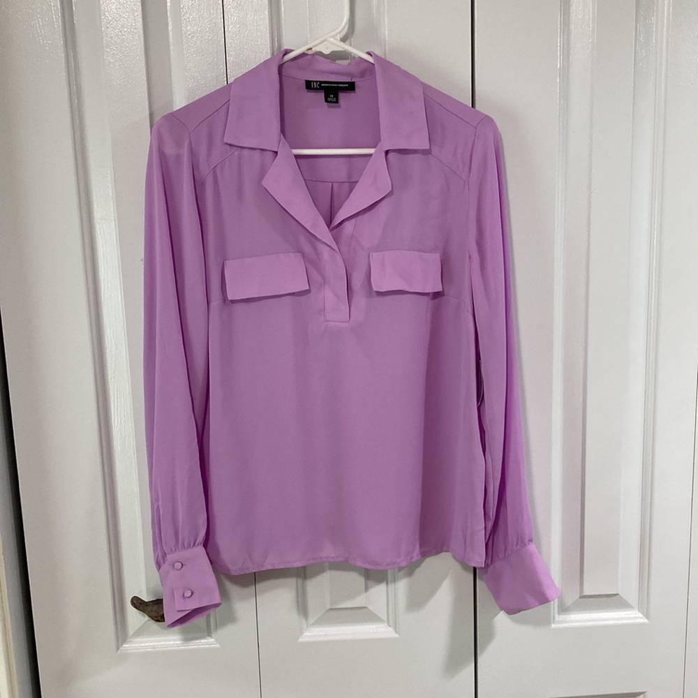 NWT INC International Concepts women’s sheer blouse. Lavender color. Size XS.